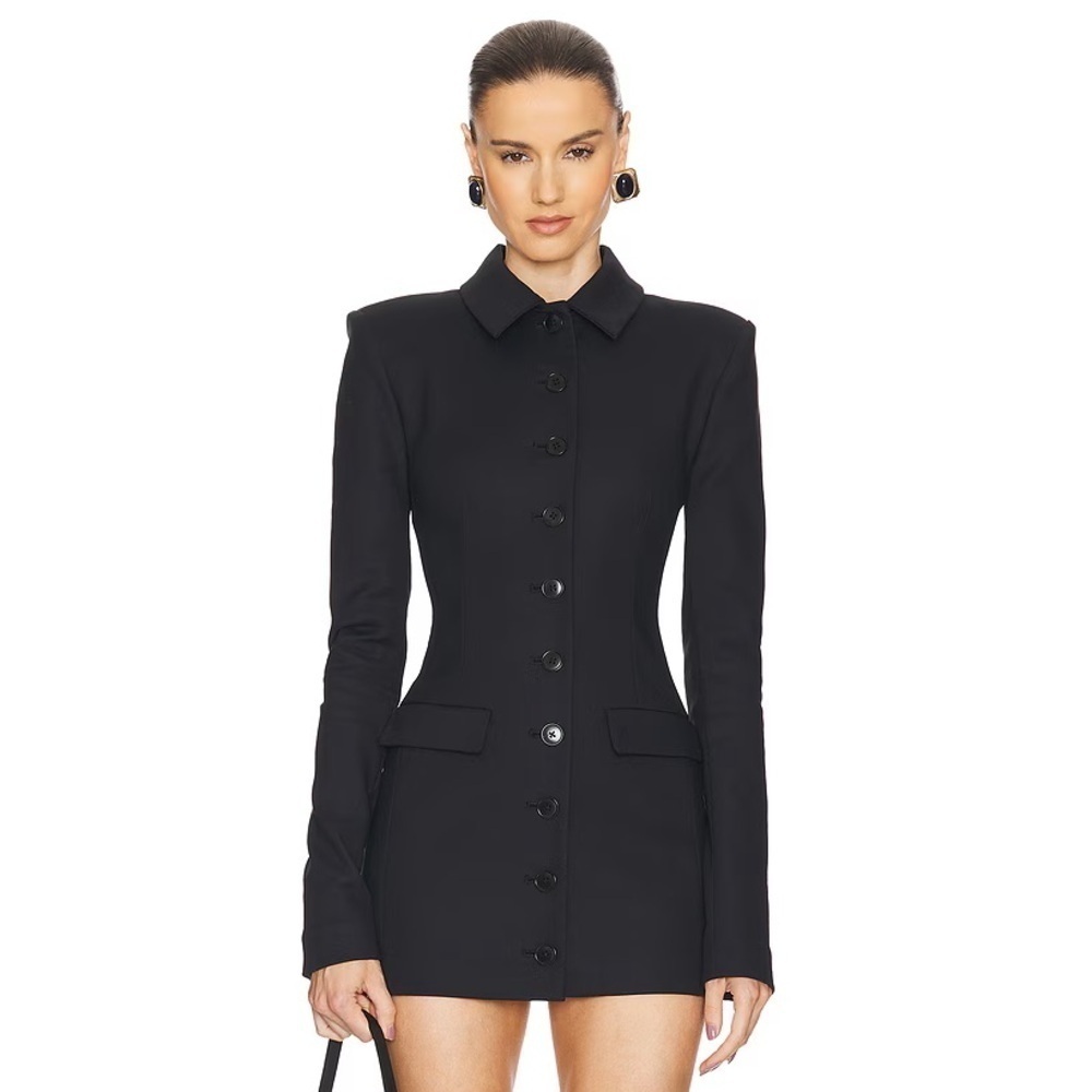 Helsa The Little Lady Button Long Sleeve Mini Dress Black